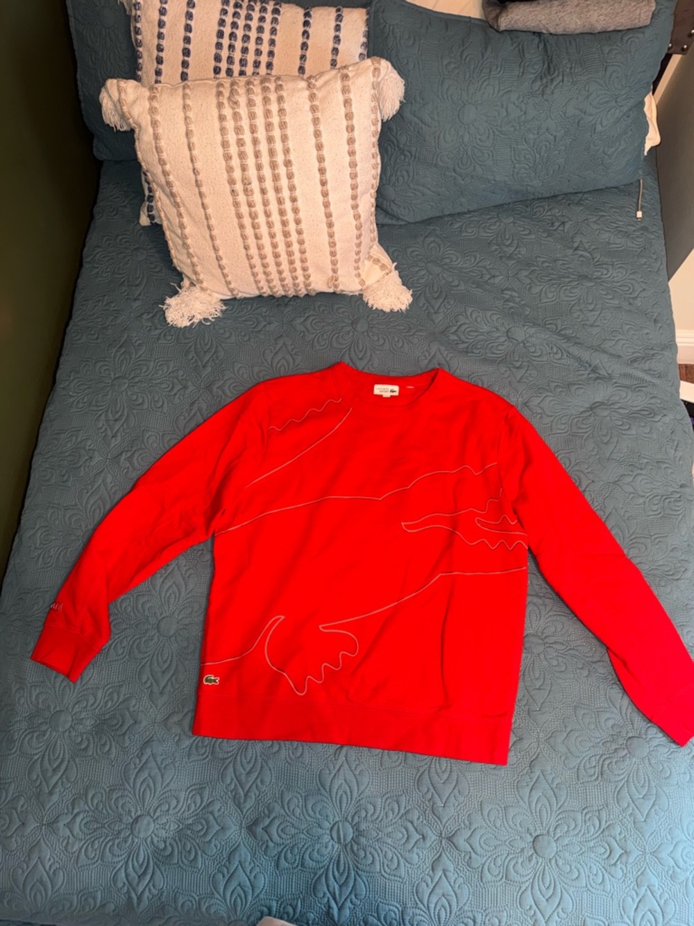 Lacoste Red Crewneck Sweater with Tonal Croc Outline